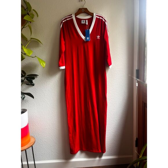 New Adidas Originals Adicolor 3-Stripes V-Neck Maxi Dress - Size XL - Picture 7 of 15